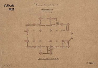 Een plattegrond van de oude kruiskerk. Hierop is de ligging van de grafzerken op de graven van aanzienlijke burgers uit de 16e en 17e eeuw aangegeven.