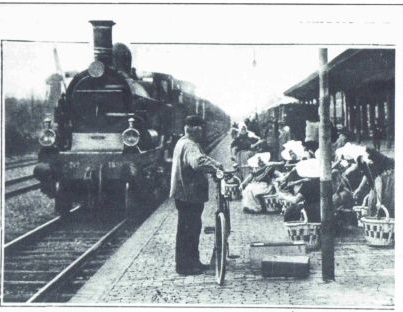 Visleursters uit Arnemuiden wachtend op de stoomtrein